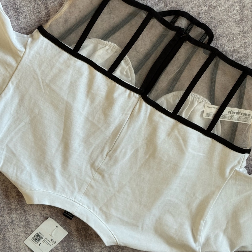 Express White and Black Mesh Detail Crop Top - Picture 3 of 3